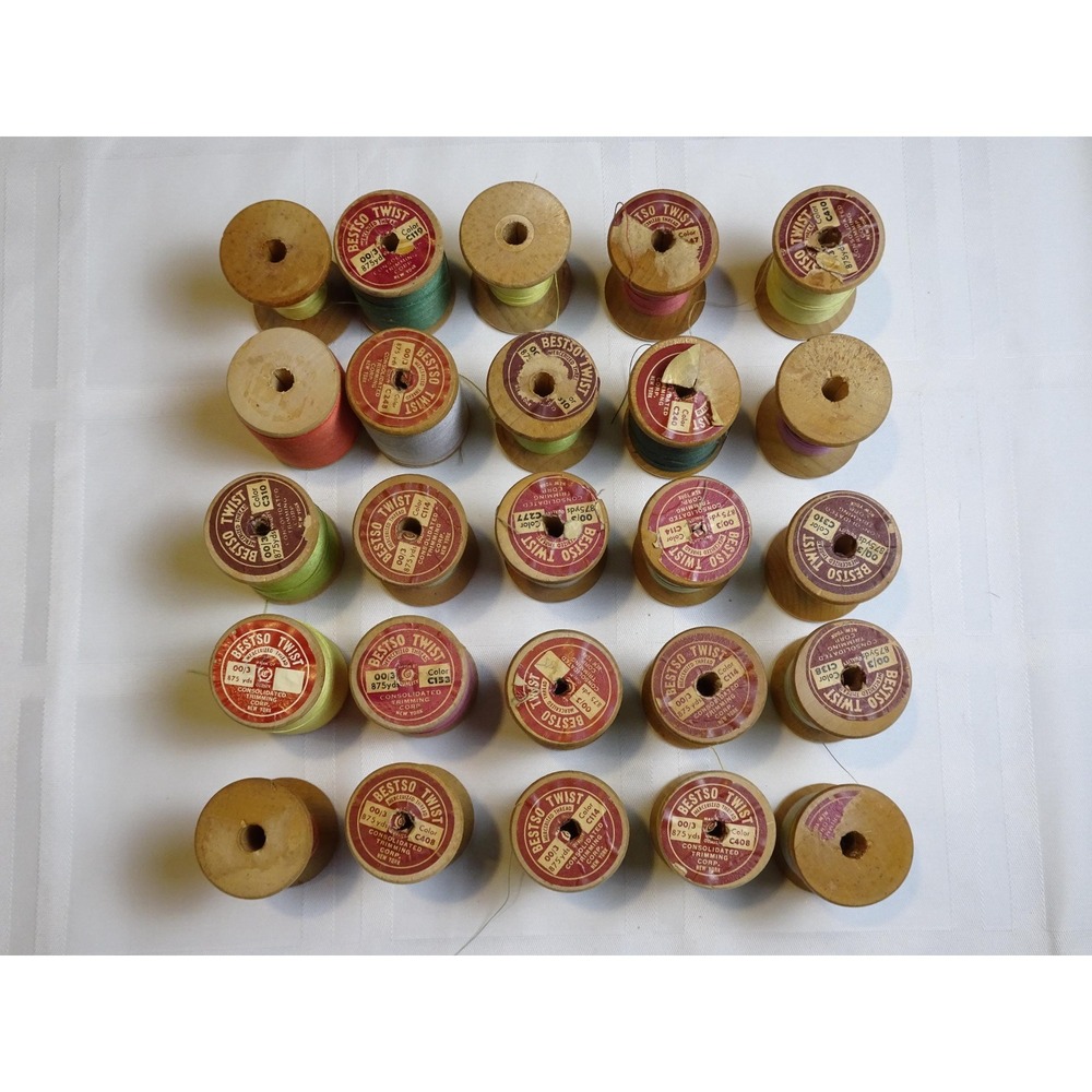 Antique Bestso Twist Wooden spool/Thread 25pk. Used. Various colors.